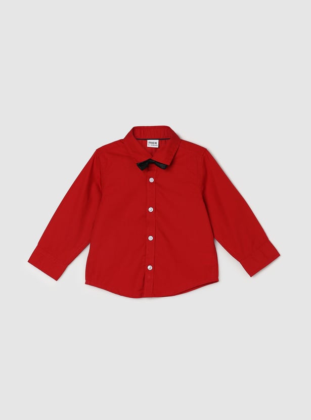 Boys Solid Shirt With Bow-Tie