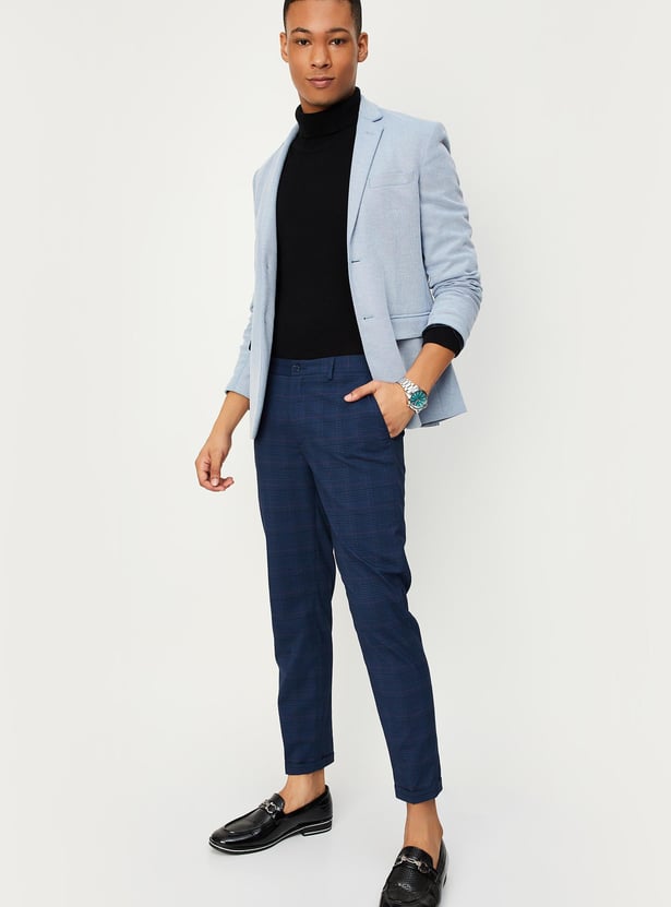 Men Carrot Fit Checked Formal Trousers