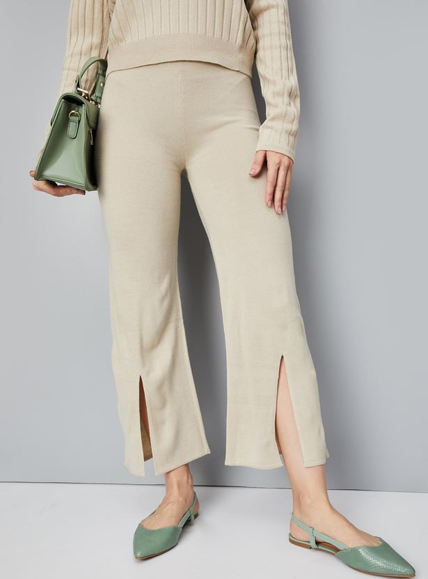 Women Knitted Slit Detail Pants