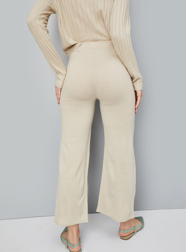 Women Knitted Slit Detail Pants