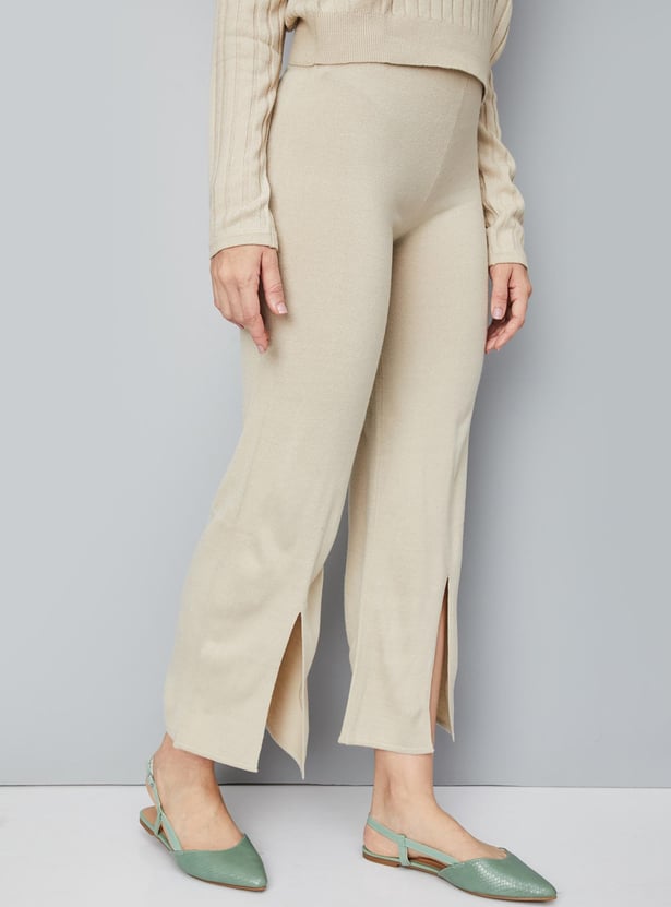 Women Knitted Slit Detail Pants