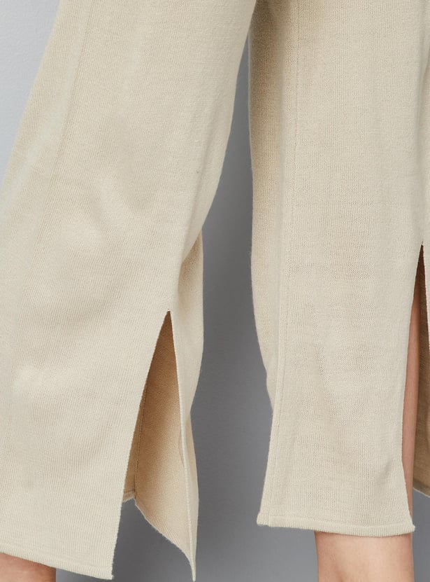 Women Knitted Slit Detail Pants