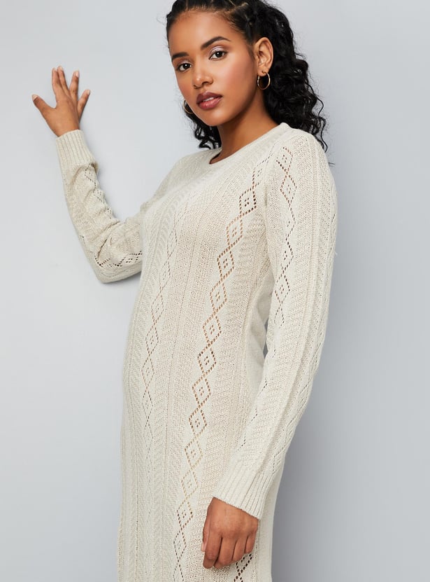 BIG CHECK LACE UP KNIT DRESS（Buy Women Pointelle Knit Sweater  