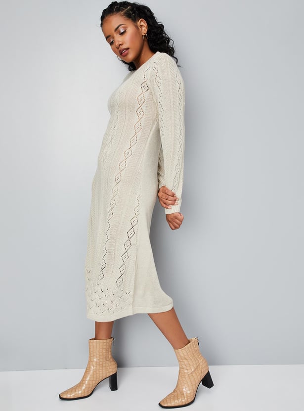 Women Pointelle Knit Sweater Dress