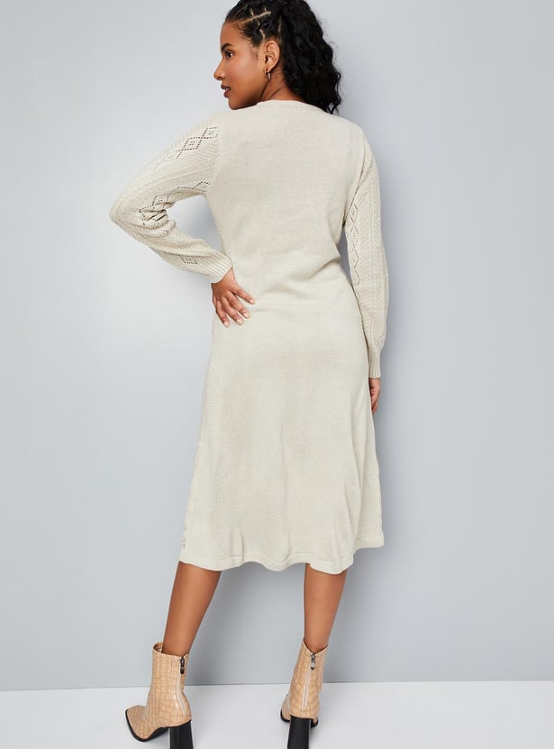 Women Pointelle Knit Sweater Dress