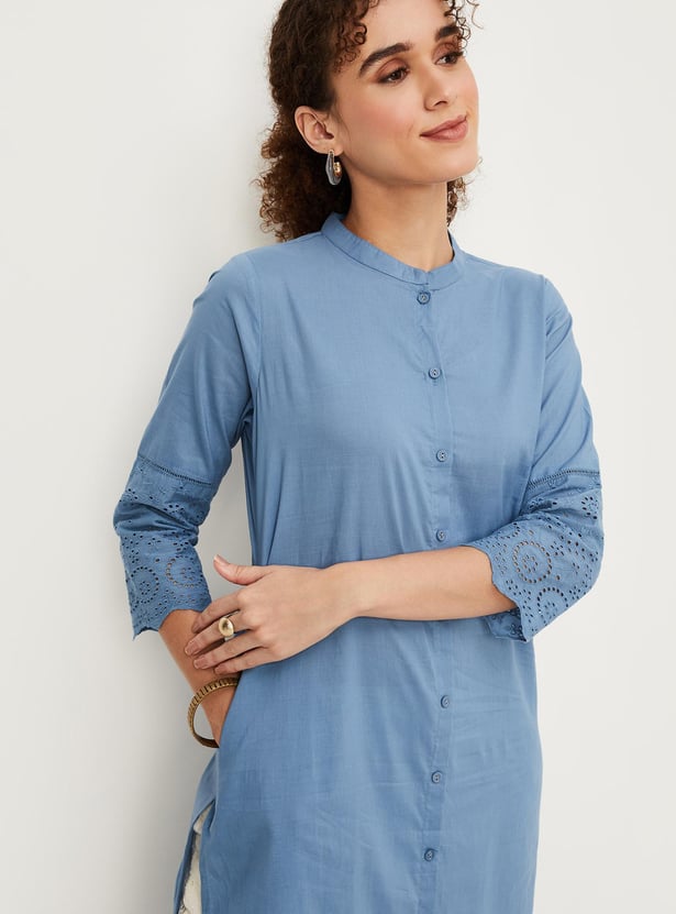 Women Schiffli Straight Kurta