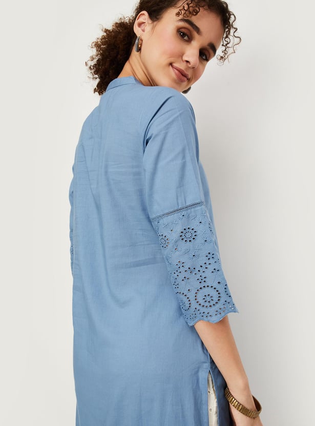 Women Schiffli Straight Kurta