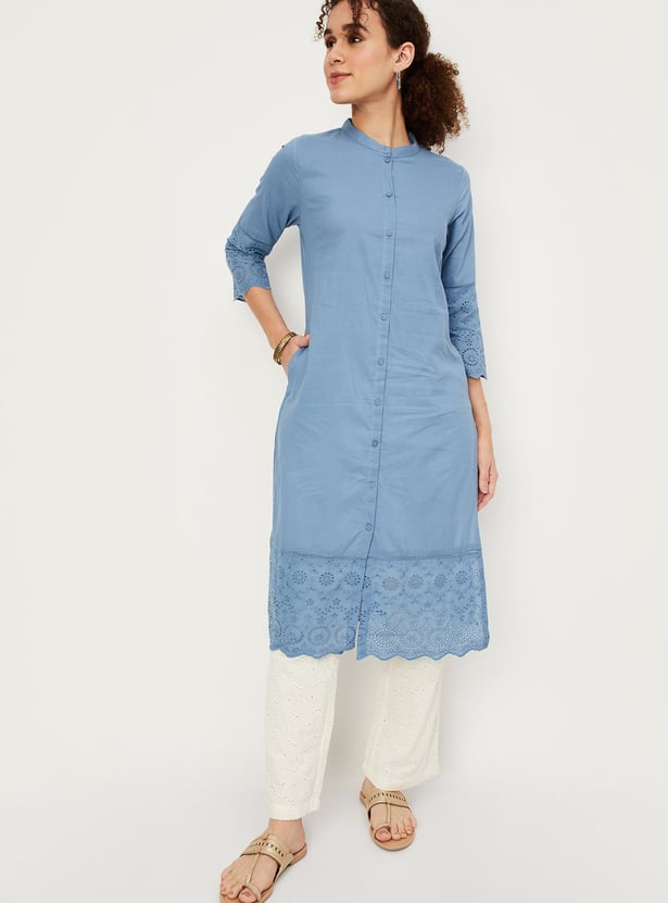 Women Schiffli Straight Kurta