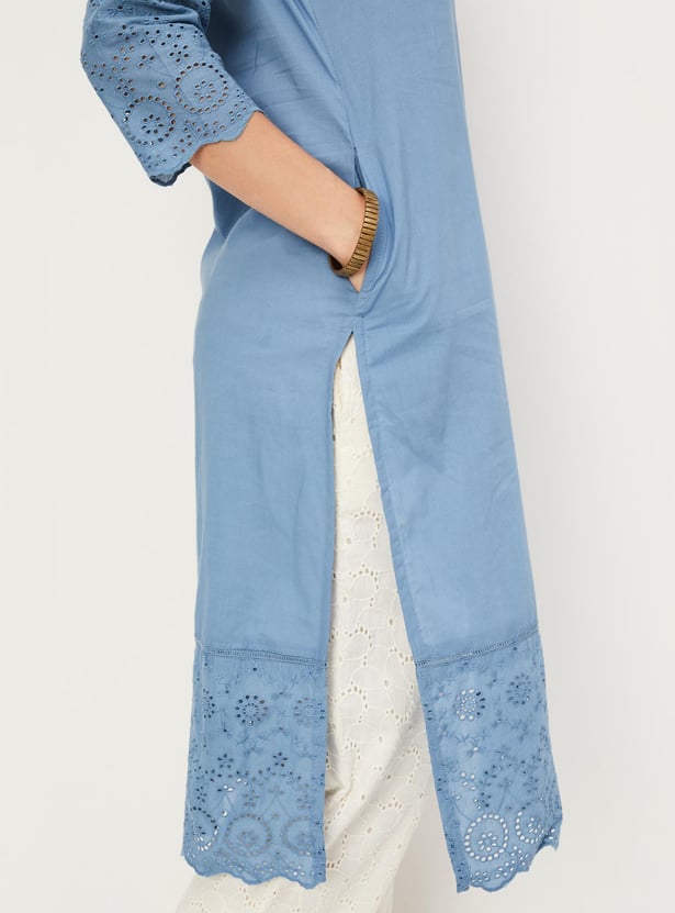 Women Schiffli Straight Kurta