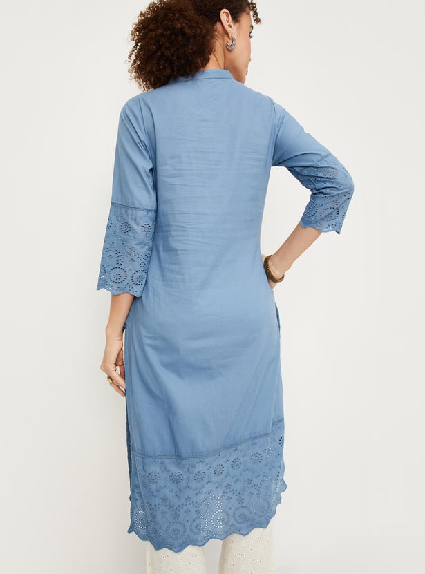 Women Schiffli Straight Kurta