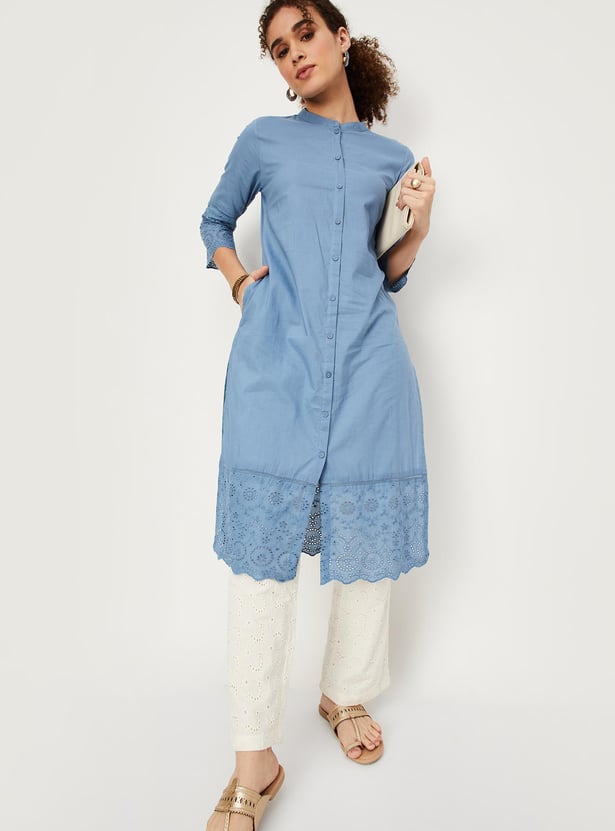 Women Schiffli Straight Kurta