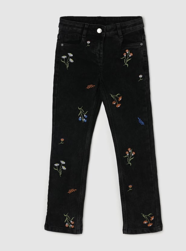 Girls Embroidered Slim Fit Jeans