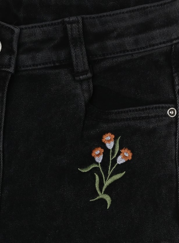 Girls Embroidered Slim Fit Jeans