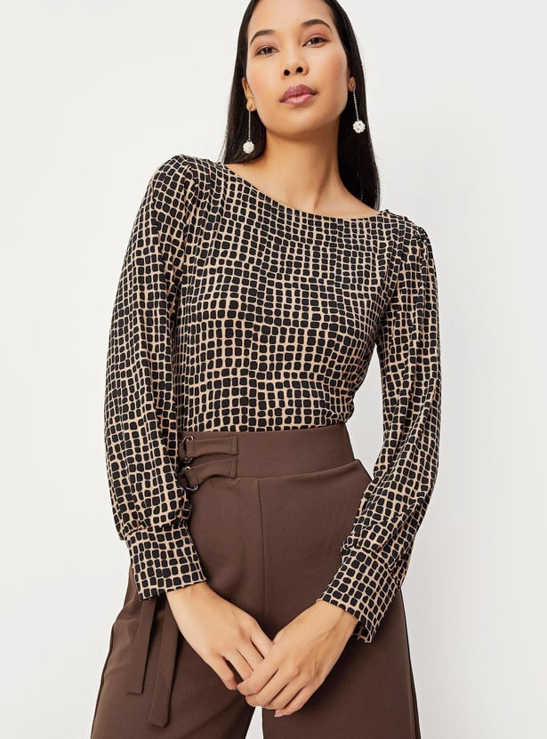 Women Printed Boat Neck Top