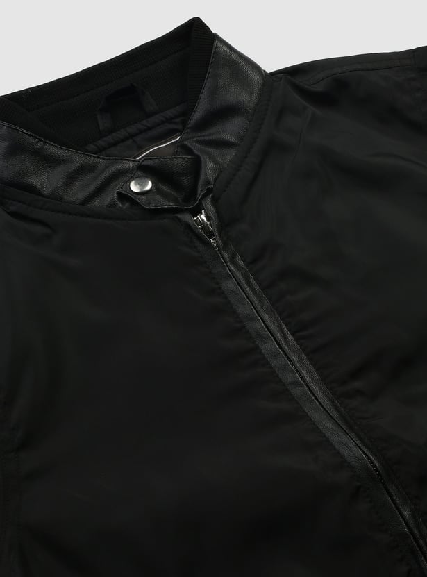 Boys Solid Zip-Front Bomber Jacket