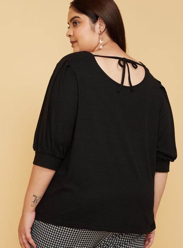 Women Rib Knit Tie-Up Back Top