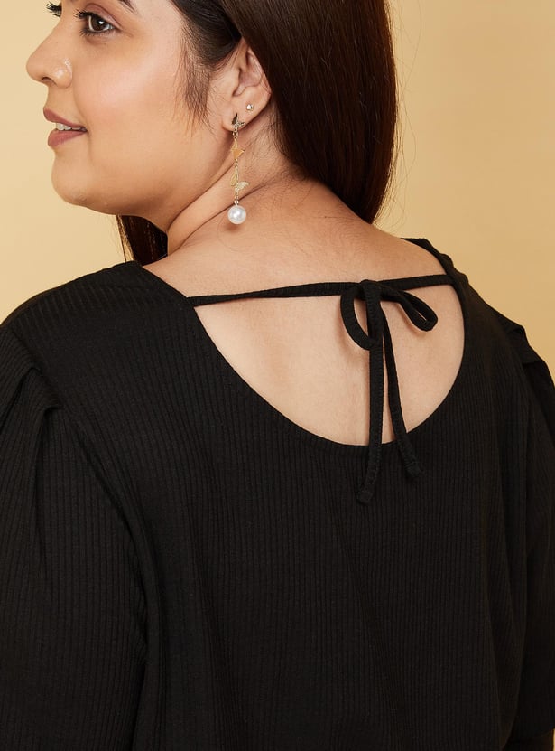 Women Rib Knit Tie-Up Back Top