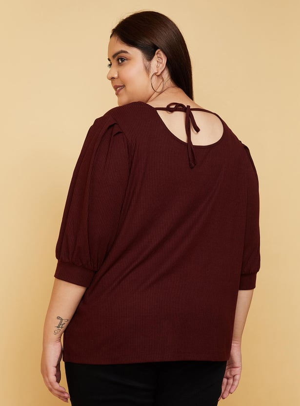 Women Rib Knit Tie-Up Back Top