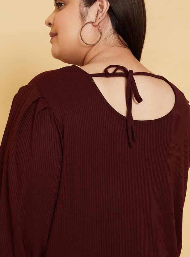 Women Rib Knit Tie-Up Back Top