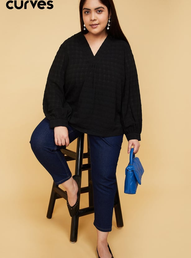 Women Textured V-neck Top