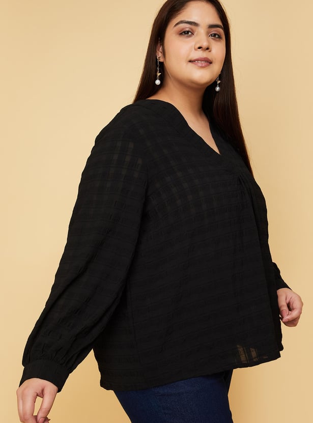 Women Textured V-neck Top