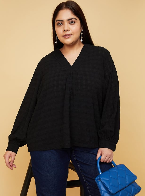 Women Textured V-neck Top