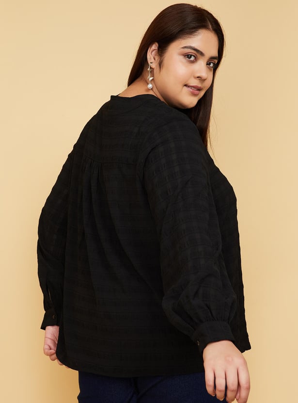 Women Textured V-neck Top