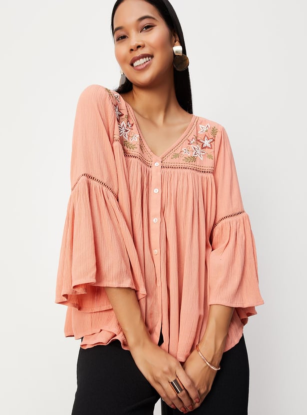 Buy Women Embroidered V-Neck Blouse Online at just Rs. 799.0 ...