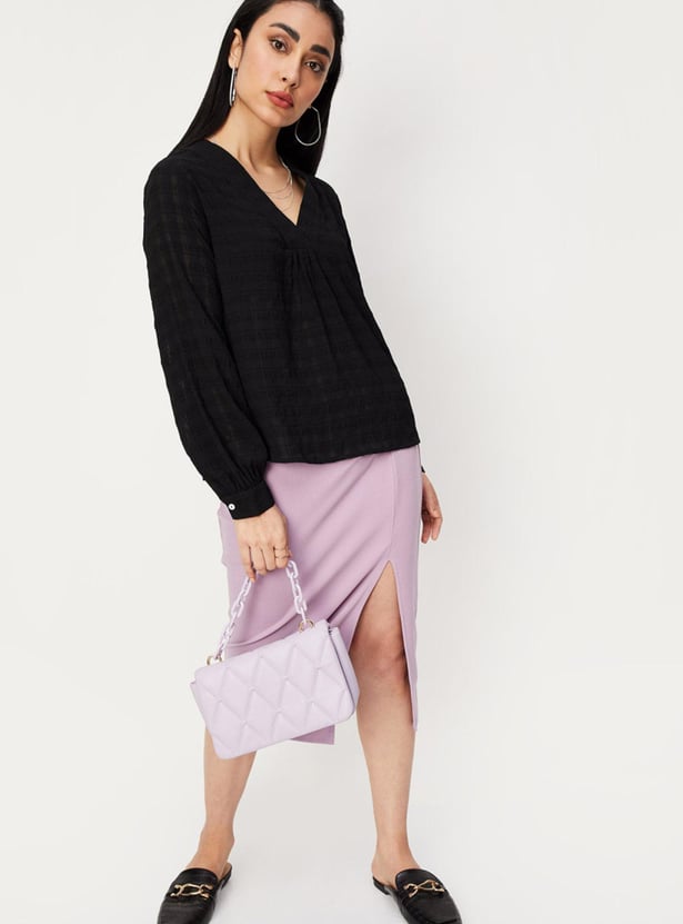 Women Textured V-neck Top