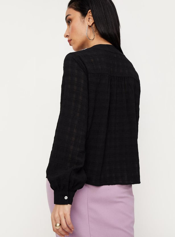 Women Textured V-neck Top