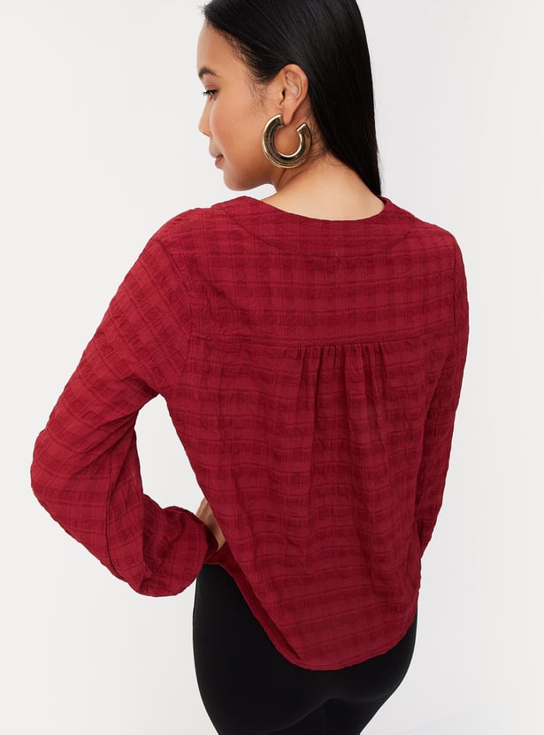 Women Textured V-neck Top