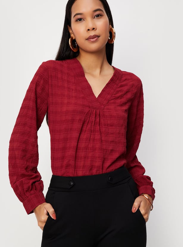 Women Textured V-neck Top