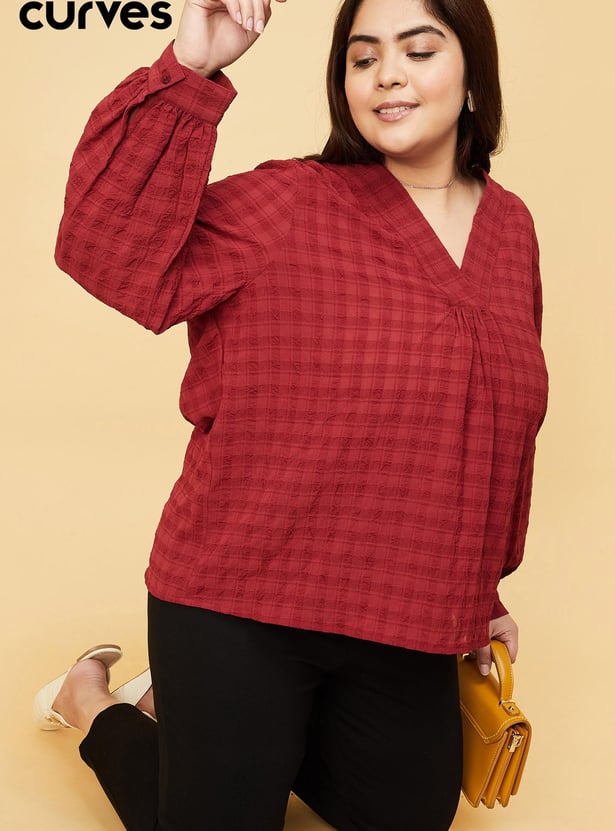 Women Textured V-neck Top
