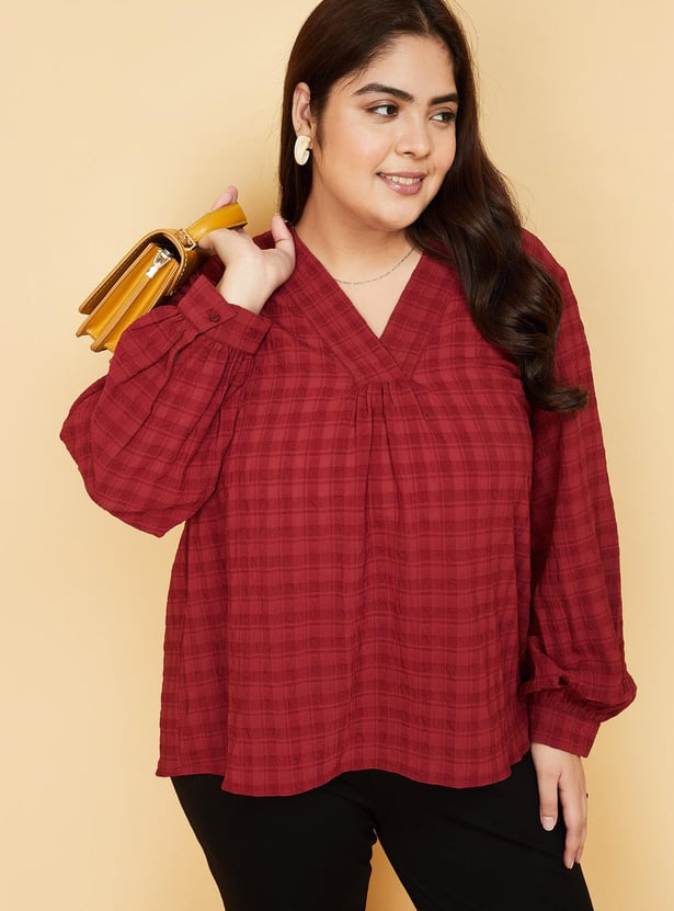 Women Textured V-neck Top