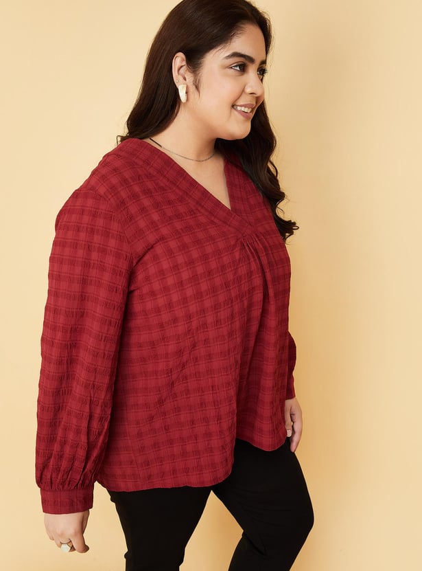 Women Textured V-neck Top