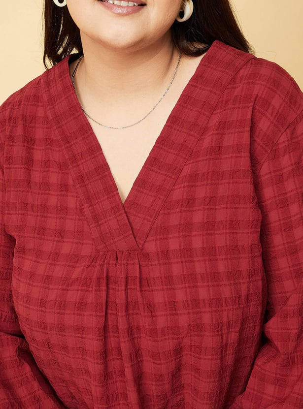 Women Textured V-neck Top