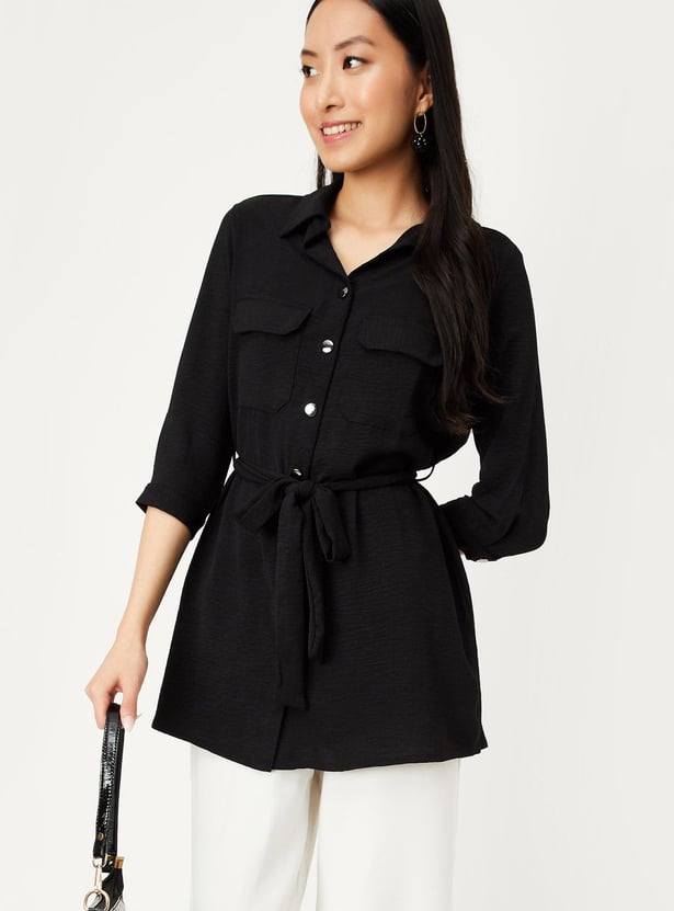 Women Textured Tunic with Flap Pockets