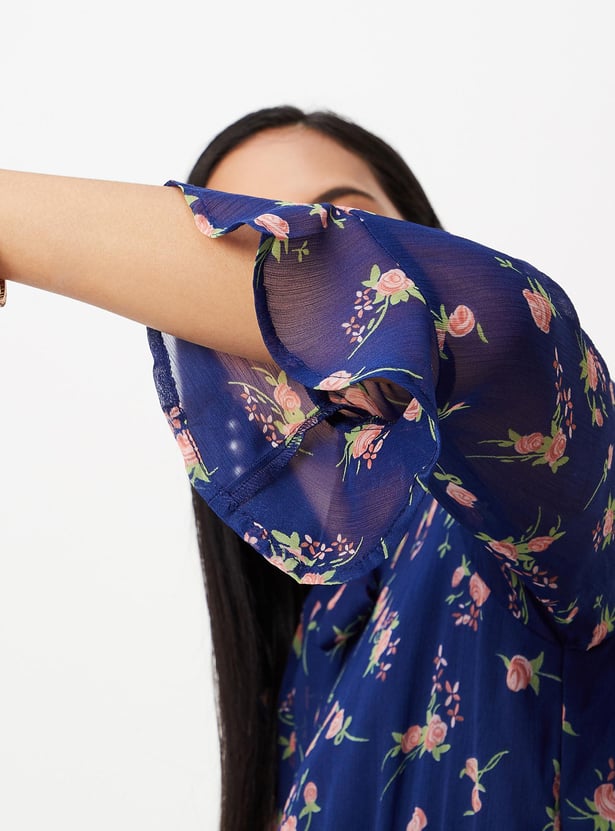Women Printed Tie-Up Neck A-line Dress