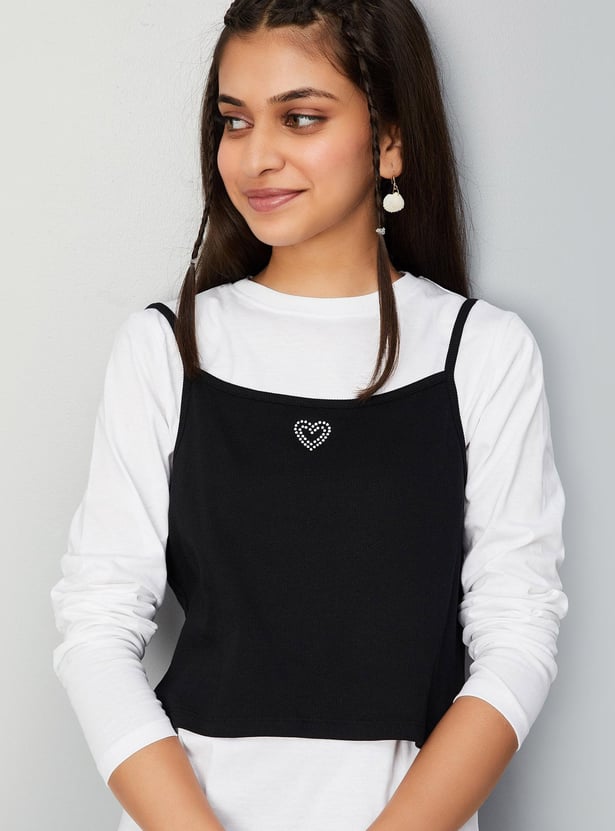 Girls Solid Layered T-shirt