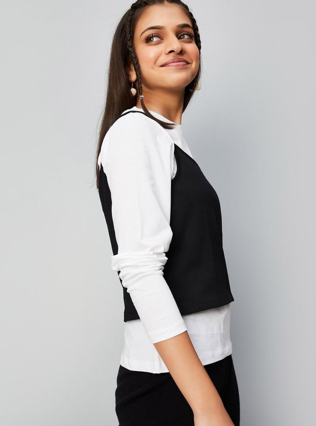 Girls Solid Layered T-shirt