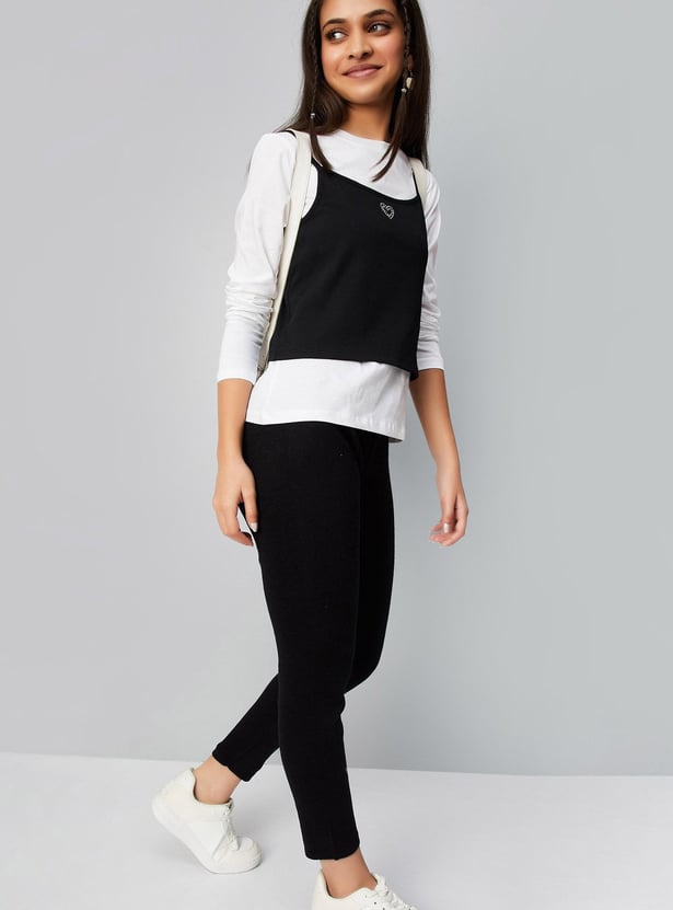 Girls Solid Layered T-shirt