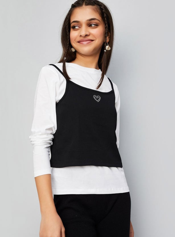 Girls Solid Layered T-shirt
