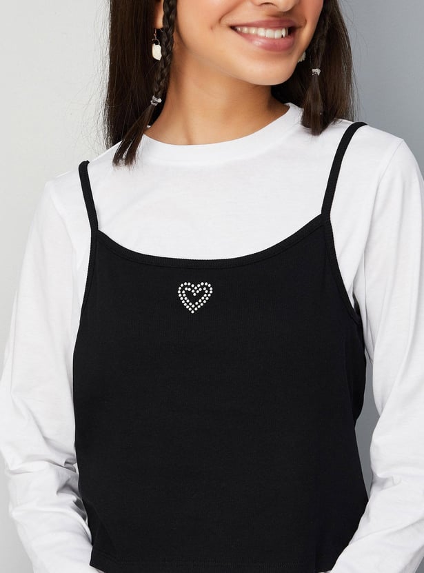 Girls Solid Layered T-shirt