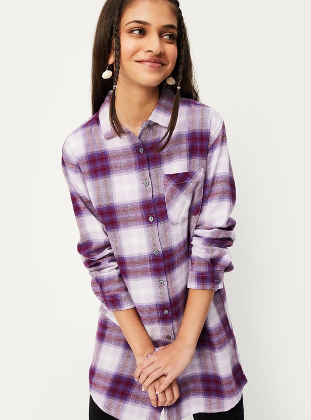 Girls Checked Longline Shirt