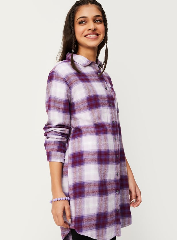 Girls Checked Longline Shirt