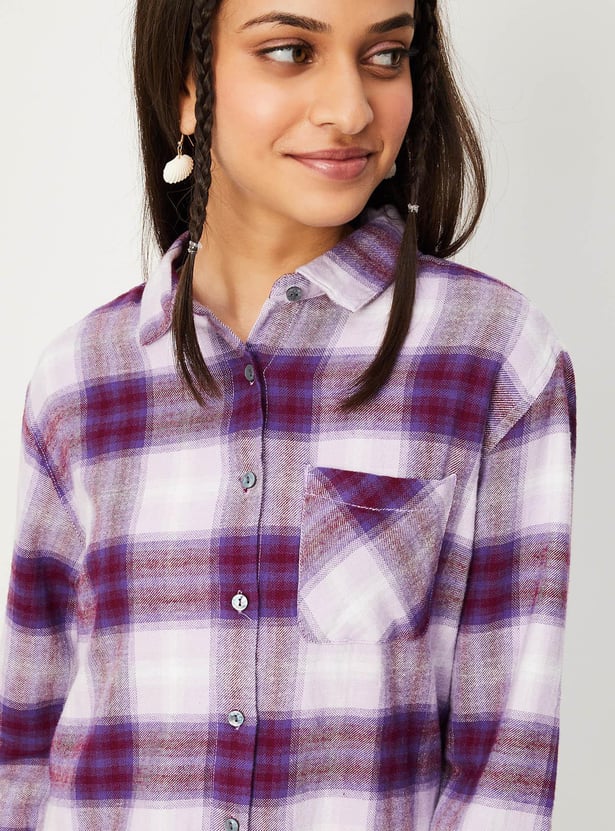 Girls Checked Longline Shirt