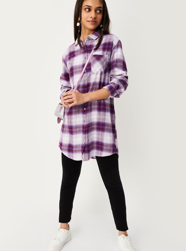 Girls Checked Longline Shirt