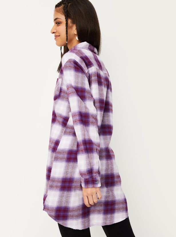 Girls Checked Longline Shirt