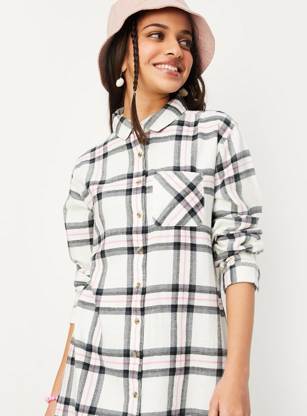 Girls Checked Longline Shirt