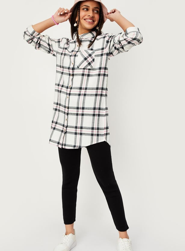 Girls Checked Longline Shirt